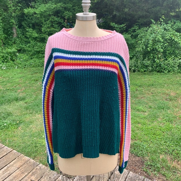 Rainbow 2-tone Split Sweater Pull-Over - Picture 1 of 3